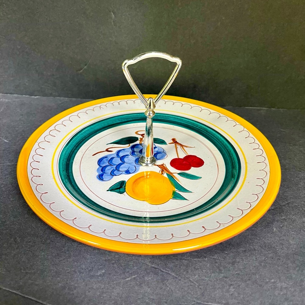 VTG Stangl Tidbit Plate Fruit Pattern Grapes Yellow Apple Cherries Mid-century